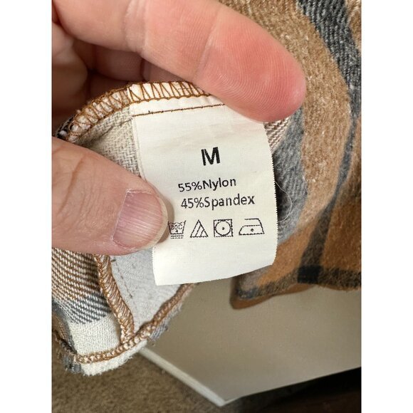 Automet Womens Brown Shacket Medium Plaid collared button up Nylon long sleeve - Picture 6 of 9